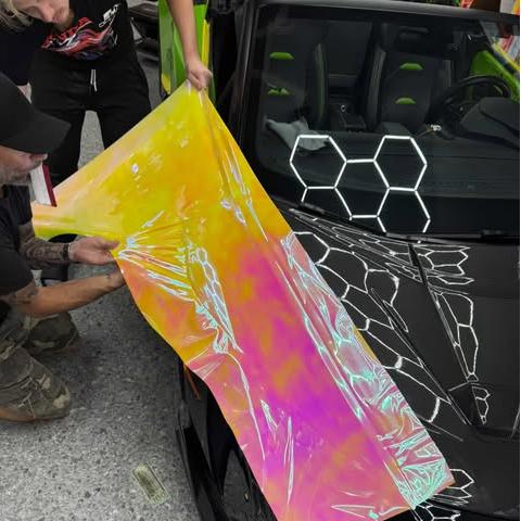 Gloss Rainbow Chrome Holographic Pink Car Vinyl Wrap review 6