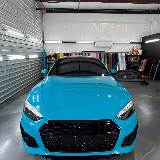 Gloss Miami Blue Car Vinyl Wrap Porsche PET review 1