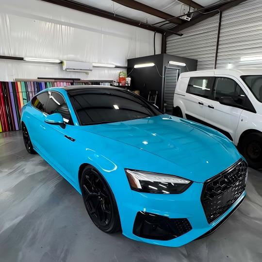 Gloss Miami Blue Car Vinyl Wrap Porsche PET review 3