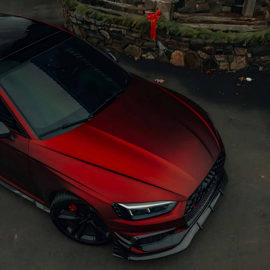 Satin Chrome Metallic Romanee Red Vinyl Wrap | Romania Red PET review 3