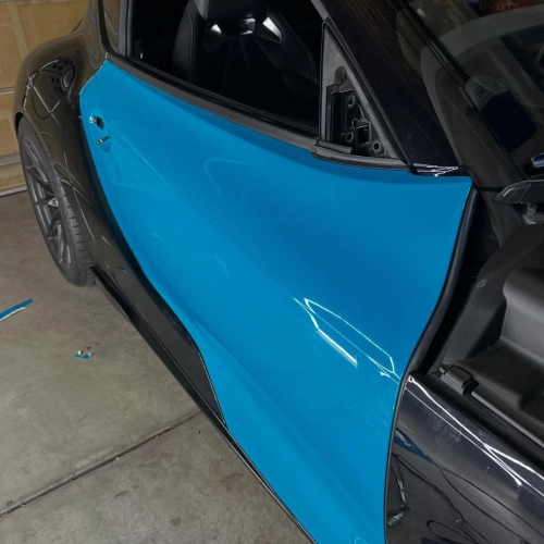 Gloss Miami Blue Car Vinyl Wrap Porsche PET reviewed by