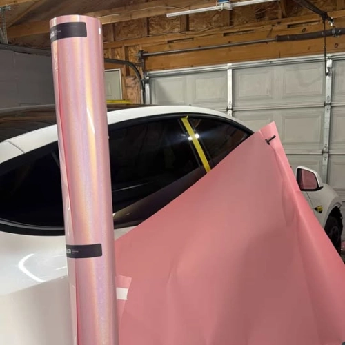 Gloss Metallic Rainbow Laser Light Pink Car Vinyl Wrap reviewed by