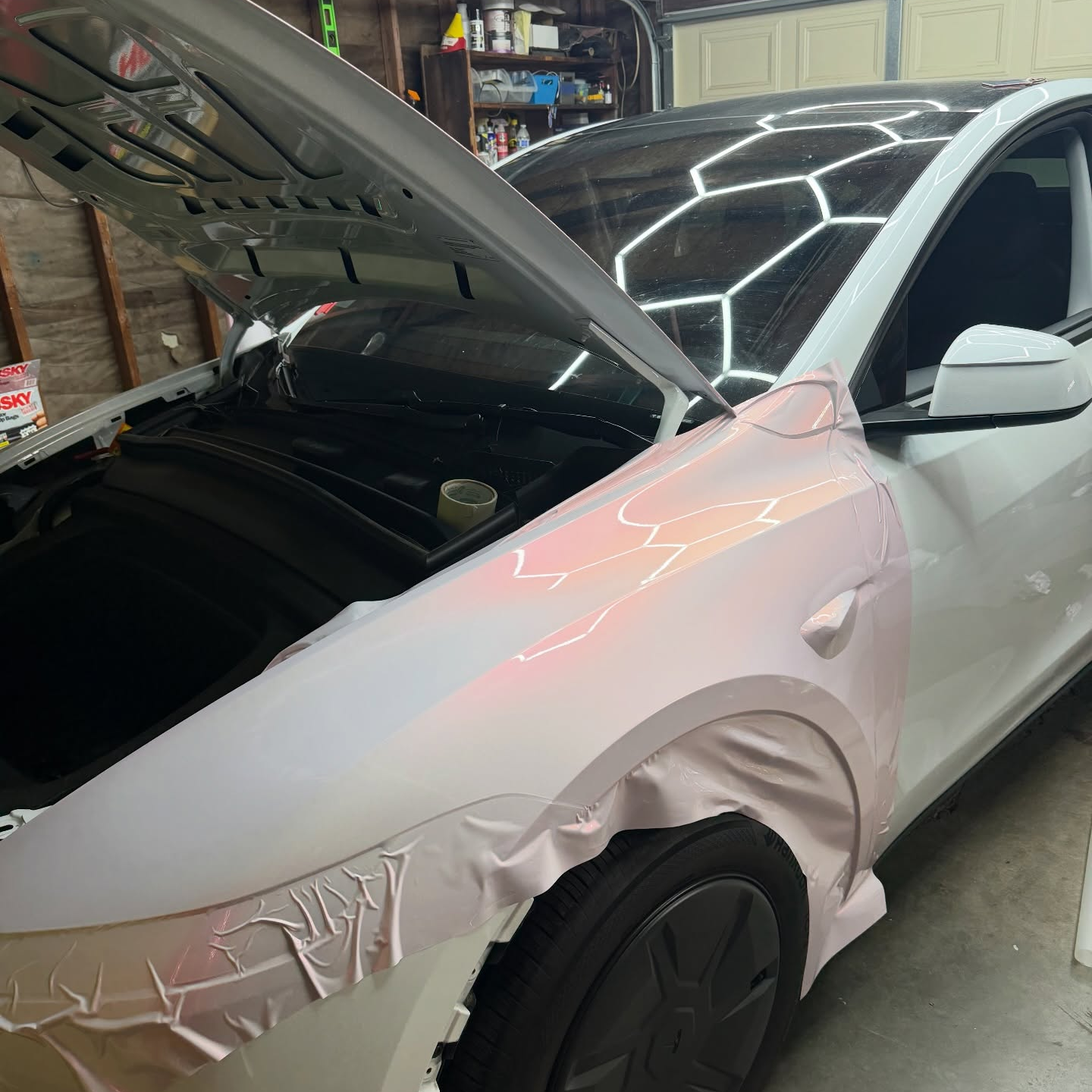 Gloss Metallic Chameleon Diamond Pollen Pink White Car Vinyl Wrap PET review 3