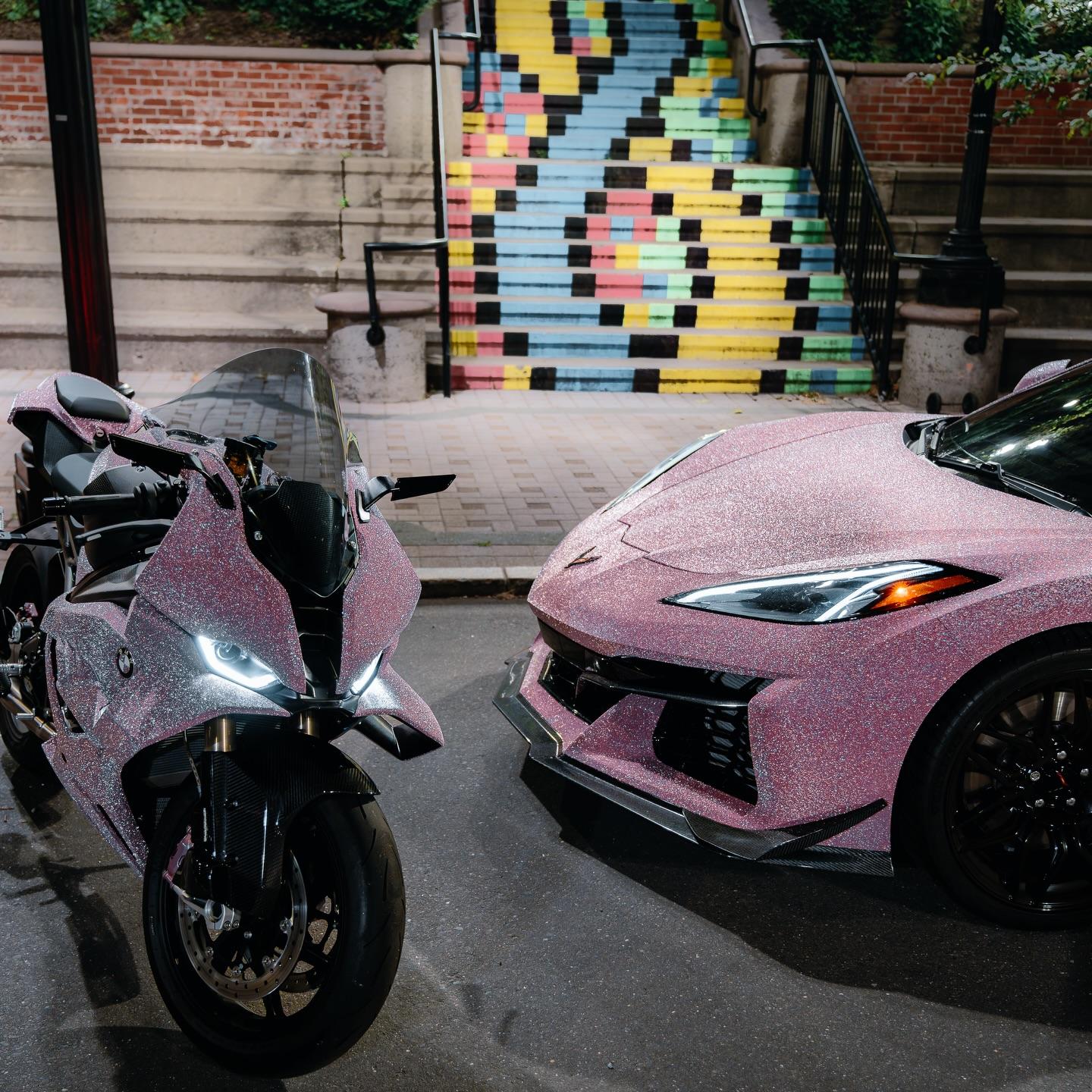 Matte Diamond Glitter Pink Car Vinyl Wrap  review 2