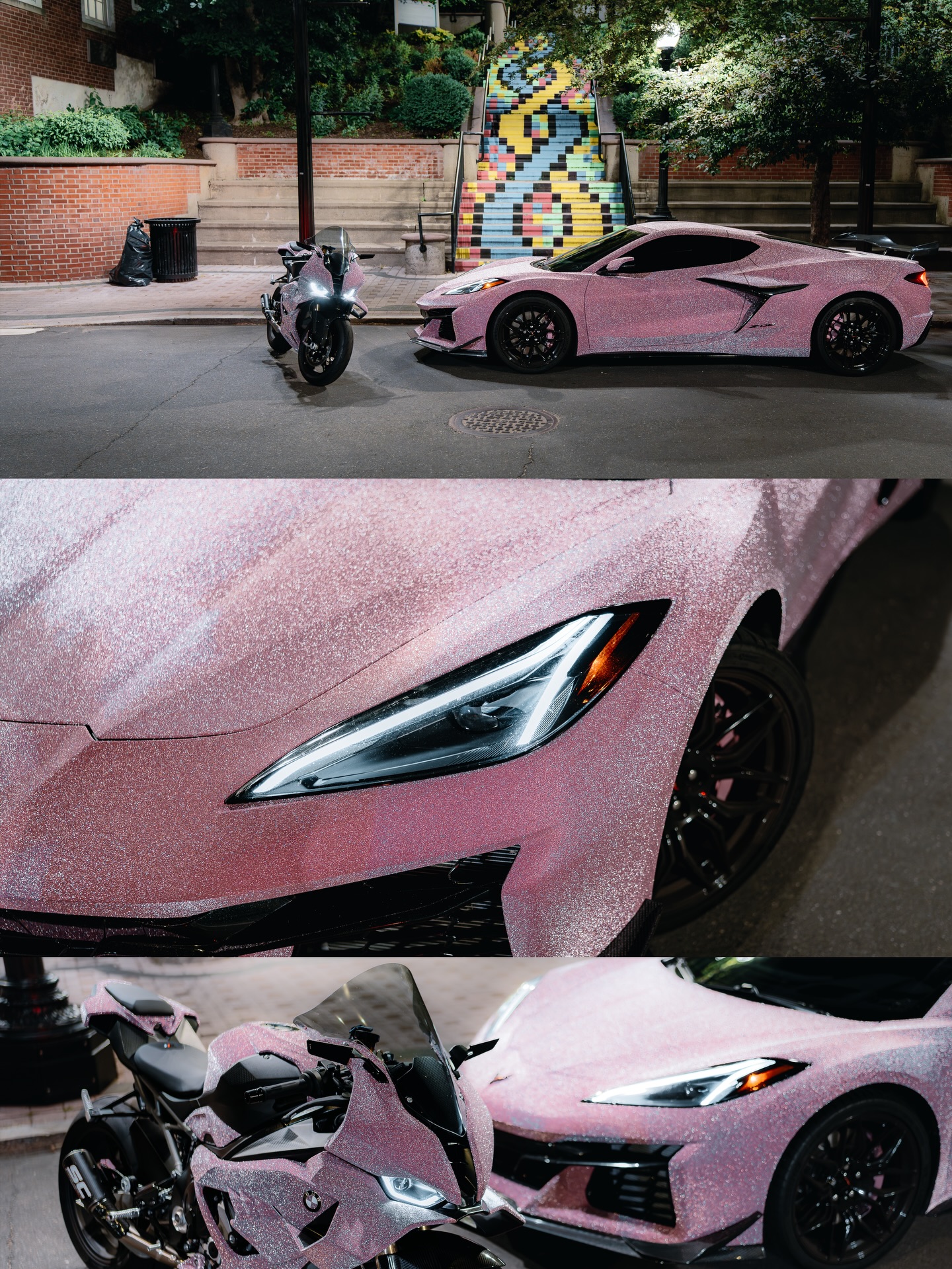 Matte Diamond Glitter Pink Car Vinyl Wrap  review 4