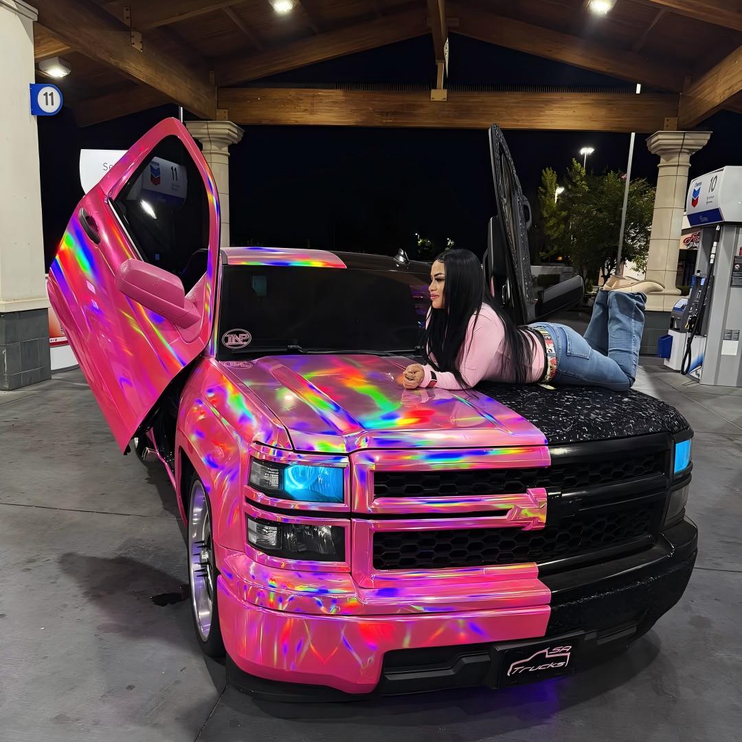 Gloss Pink Holographic Chrome Laser Car Vinyl Wrap Coupe BMW review 2