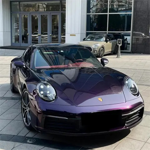 Unleash Elegance: Porsche with Gloss Metallic Midnight Purple Car Vinyl Wrap