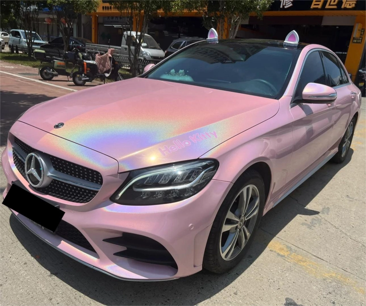  Unleash Radiance with the Gloss Metallic Rainbow Laser Light Pink Car Vinyl Wrap