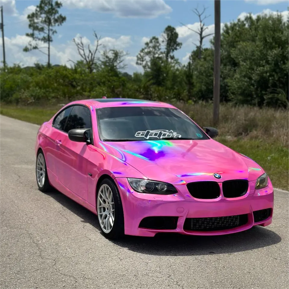 Gloss Pink Holographic Chrome Car Wrap