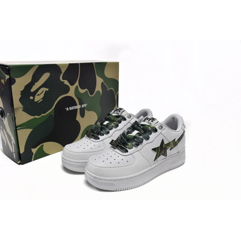 Bapesta A Bathing Ape Bape Sta Low White Green Camouflage 1H20-191-045