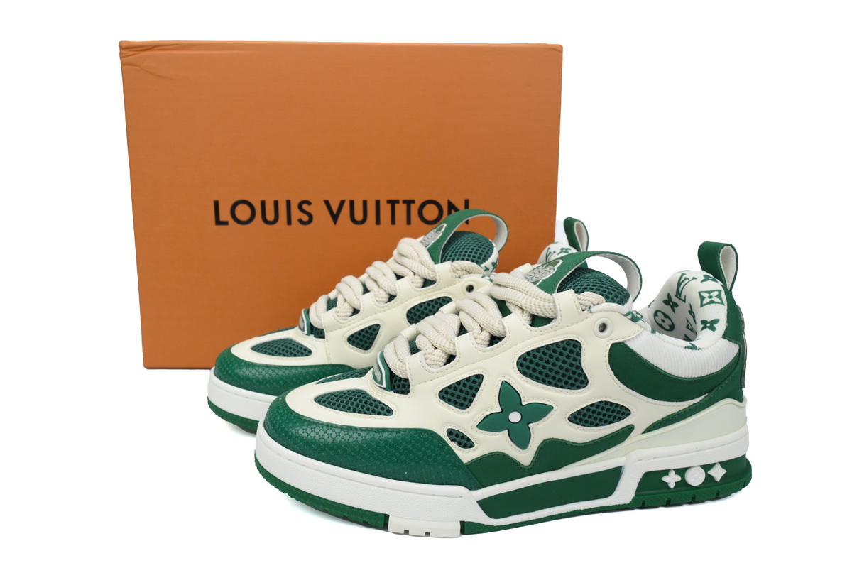 Louis Vuitton Leather lace up Fashionable Board Shoes White Green 1AC520