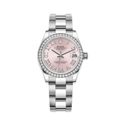 Datejust 31 Stainless Steel and White Gold Pink Roman Dial Diamond Bezel Women's Watch M278384RBR-0023 01