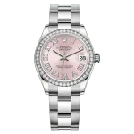 Datejust 31 Stainless Steel and White Gold Pink Roman Dial Diamond Bezel Women's Watch M278384RBR-0023