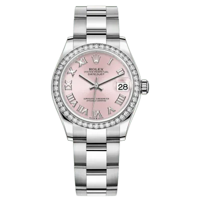 Datejust 31 Stainless Steel and White Gold Pink Roman Dial Diamond Bezel Women's Watch M278384RBR-0023 02