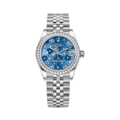 Datejust 31 Stainless Steel and White Gold Azzurro-Blue-Floral-Motif Diamond Dial Diamond Bezel Women's Watch M278384RBR-0040