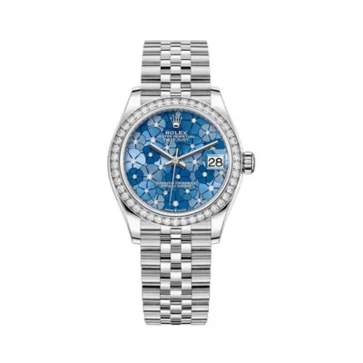 Datejust 31 Stainless Steel and White Gold Azzurro-Blue-Floral-Motif Diamond Dial Diamond Bezel Women's Watch M278384RBR-0040 01