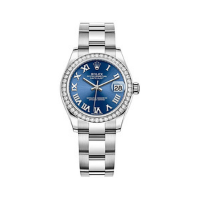 Datejust 31 Stainless Steel and White Gold Blue Roman Dial Diamond Bezel Women's Watch M278384RBR-0038