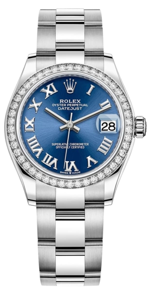 Datejust 31 Stainless Steel and White Gold Blue Roman Dial Diamond Bezel Women's Watch M278384RBR-0038