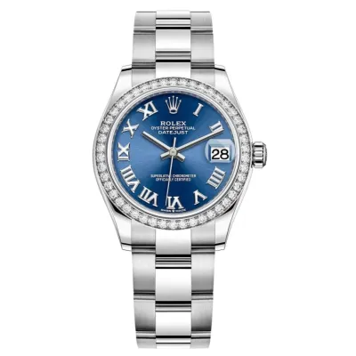 Datejust 31 Stainless Steel and White Gold Blue Roman Dial Diamond Bezel Women's Watch M278384RBR-0038 02