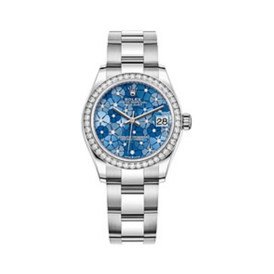 Datejust 31 Stainless Steel and White Gold Azzurro-Blue-Floral-Motif Diamond Dial Diamond Bezel Women's Watch M278384RBR-0039