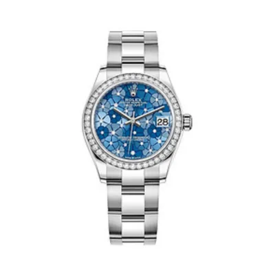 Datejust 31 Stainless Steel and White Gold Azzurro-Blue-Floral-Motif Diamond Dial Diamond Bezel Women's Watch M278384RBR-0039 01