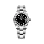 Datejust 31 Stainless Steel and White Gold Black Roman Dial Diamond Bezel Women's Watch M278384RBR-0001
