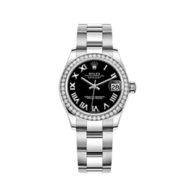 Datejust 31 Stainless Steel and White Gold Black Roman Dial Diamond Bezel Women's Watch M278384RBR-0001 01