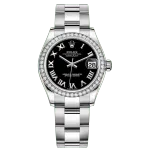 Datejust 31 Stainless Steel and White Gold Black Roman Dial Diamond Bezel Women's Watch M278384RBR-0001