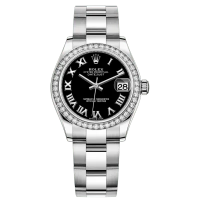 Datejust 31 Stainless Steel and White Gold Black Roman Dial Diamond Bezel Women's Watch M278384RBR-0001 02