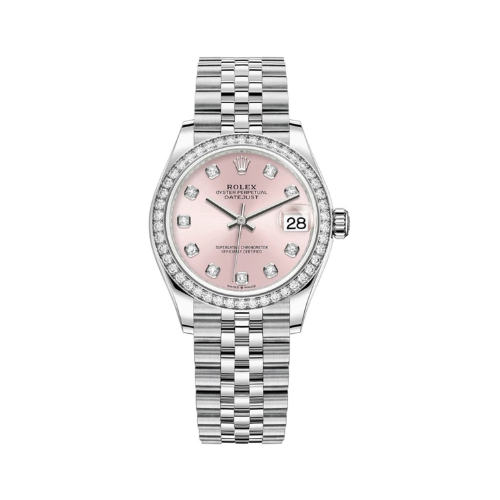 Datejust 31 Stainless Steel and White Gold Pink Diamond Dial Diamond Bezel Women's Watch M278384RBR-0036