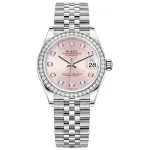 Datejust 31 Stainless Steel and White Gold Pink Diamond Dial Diamond Bezel Women's Watch M278384RBR-0036