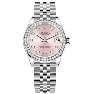 Datejust 31 Stainless Steel and White Gold Pink Diamond Dial Diamond Bezel Women's Watch M278384RBR-0036 02