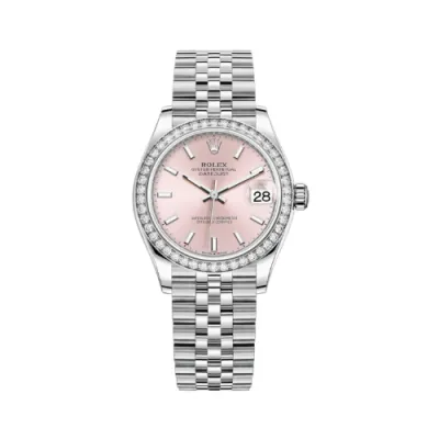 Datejust 31 Stainless Steel and White Gold Pink Dial Diamond Bezel Women's Watch M278384RBR-0018 01