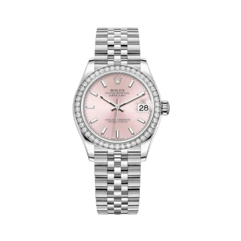 Datejust 31 Stainless Steel and White Gold Pink Dial Diamond Bezel Women's Watch M278384RBR-0018