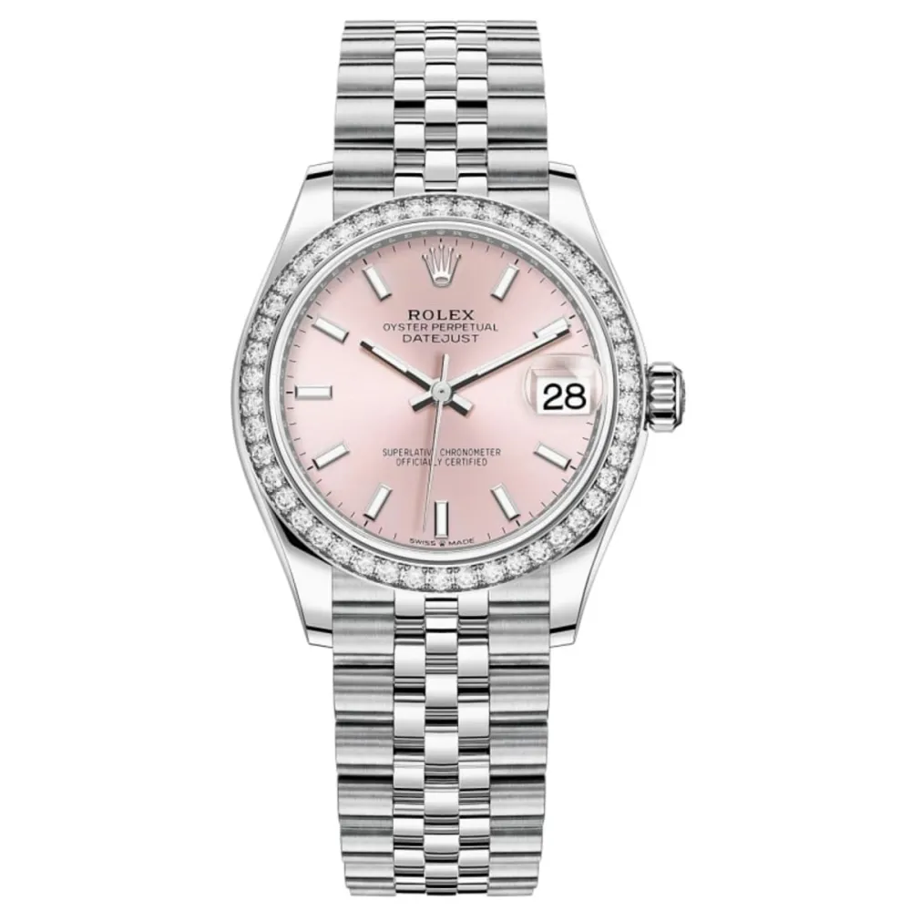 Datejust 31 Stainless Steel and White Gold Pink Dial Diamond Bezel Women's Watch M278384RBR-0018