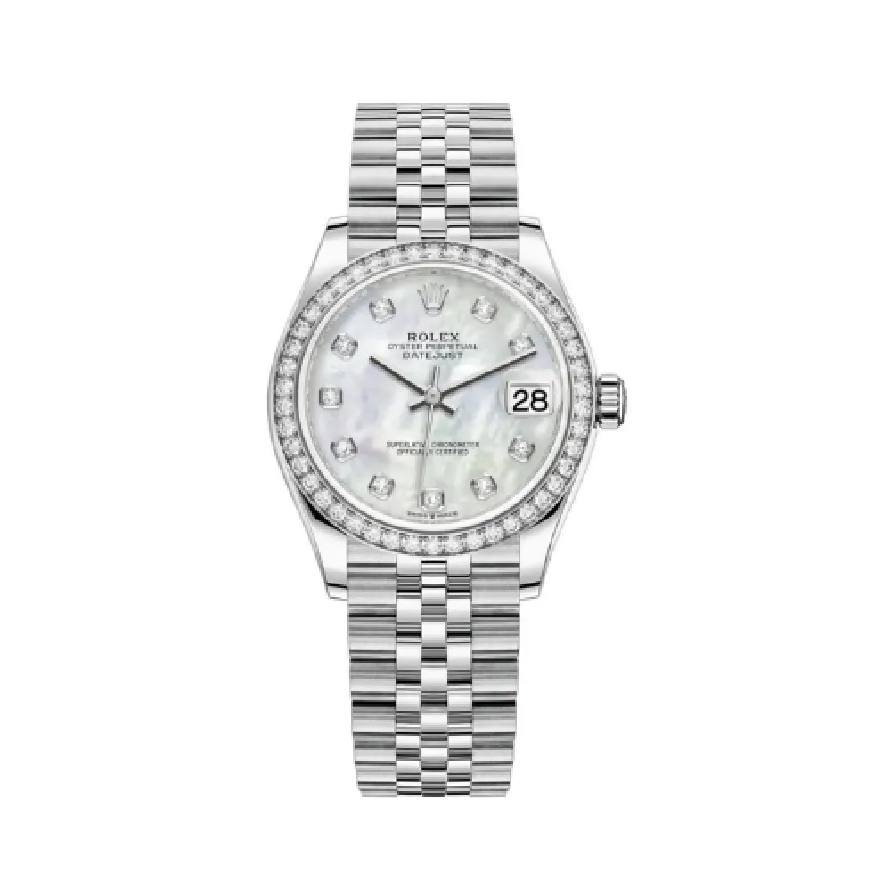 Datejust 31 Stainless Steel and White Gold Mother-of-Pearl Diamond Dial Diamond Bezel Women's Watch M278384RBR-0008