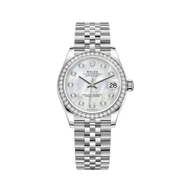 Datejust 31 Stainless Steel and White Gold Mother-of-Pearl Diamond Dial Diamond Bezel Women's Watch M278384RBR-0008