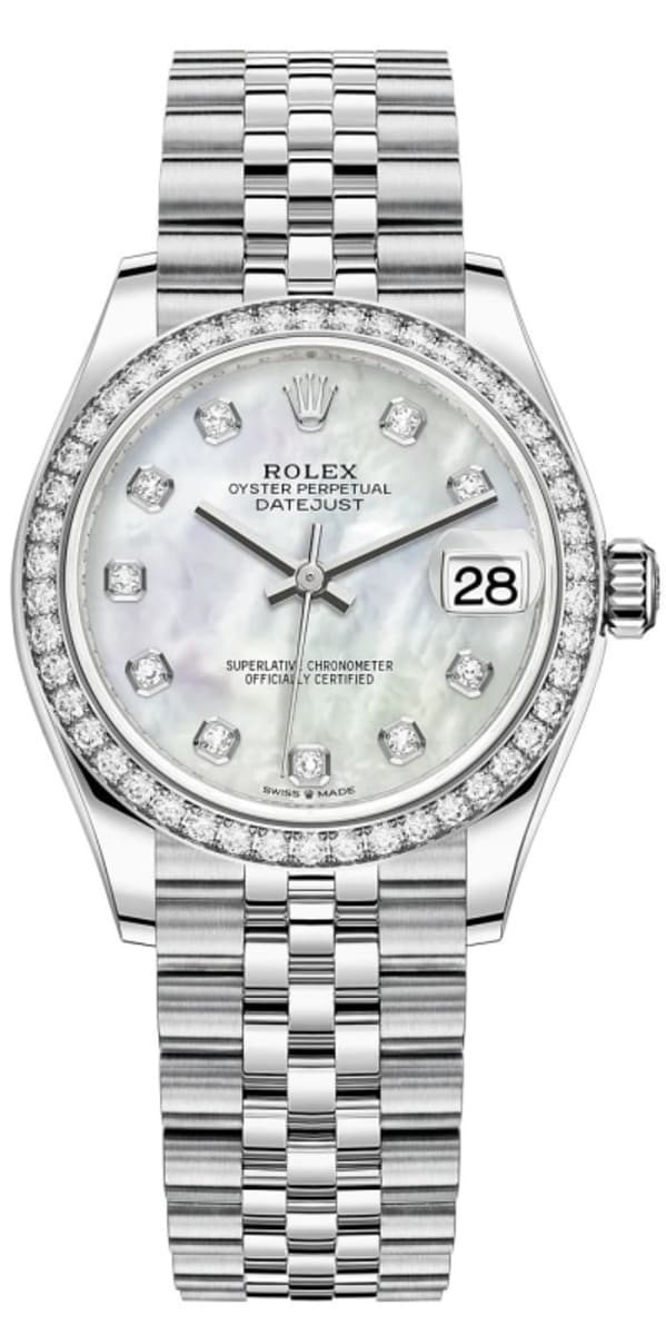 Datejust 31 Stainless Steel and White Gold Mother-of-Pearl Diamond Dial Diamond Bezel Women's Watch M278384RBR-0008