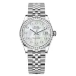 Datejust 31 Stainless Steel and White Gold Mother-of-Pearl Diamond Dial Diamond Bezel Women's Watch M278384RBR-0008