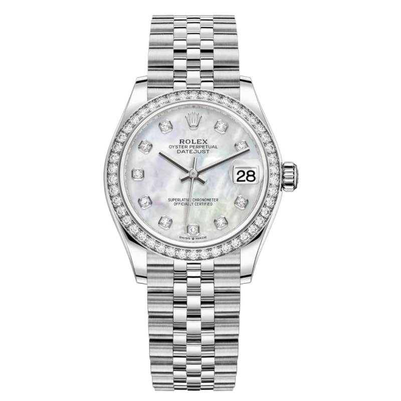 Datejust 31 Stainless Steel and White Gold Mother-of-Pearl Diamond Dial Diamond Bezel Women's Watch M278384RBR-0008