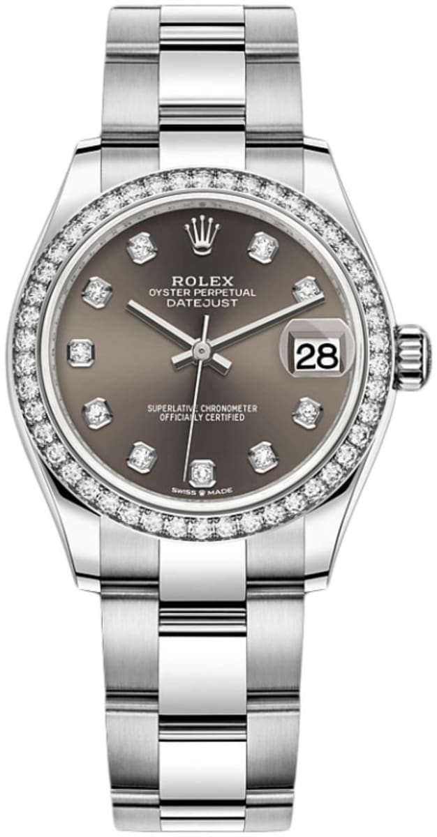 Datejust 31 Stainless Steel and White Gold Dark Grey Diamond Dial Diamond Bezel Women's Watch M278384RBR-0009