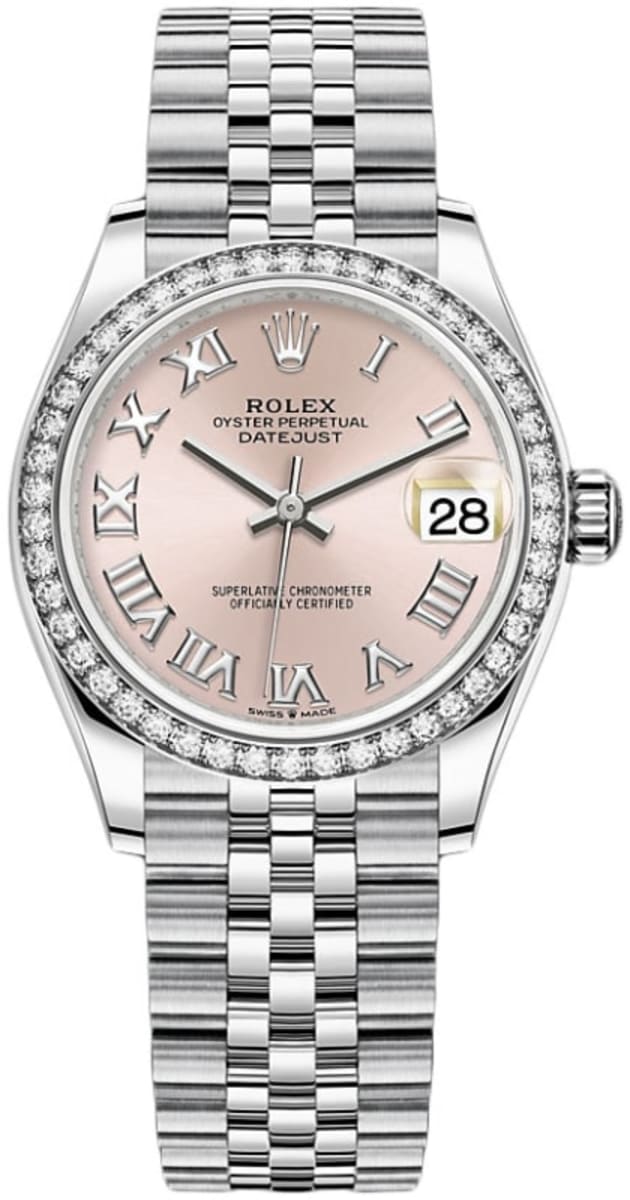 DatDatejust 31 Stainless Steel and White Gold Pink Roman Dial Diamond Bezel Women's Watch M278384RBR-0024