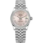 DatDatejust 31 Stainless Steel and White Gold Pink Roman Dial Diamond Bezel Women's Watch M278384RBR-0024