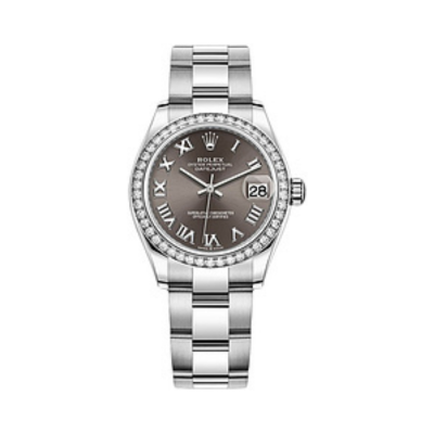 Datejust 31 Stainless Steel and White Gold Dark Grey Roman Dial Diamond Bezel Women's Watch M278384RBR-0025