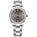 Datejust 31 Stainless Steel and White Gold Dark Grey Roman Dial Diamond Bezel Women's Watch M278384RBR-0025