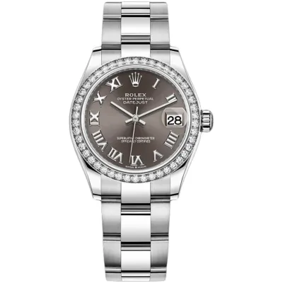 Datejust 31 Stainless Steel and White Gold Dark Grey Roman Dial Diamond Bezel Women's Watch M278384RBR-0025 02