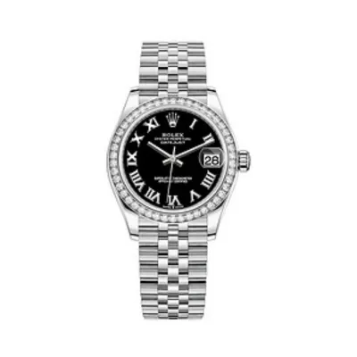 Datejust 31 Stainless Steel and White Gold Black Roman Dial Diamond Bezel Women's Watch M278384RBR-0002 01