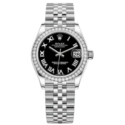 Datejust 31 Stainless Steel and White Gold Black Roman Dial Diamond Bezel Women's Watch M278384RBR-0002 02