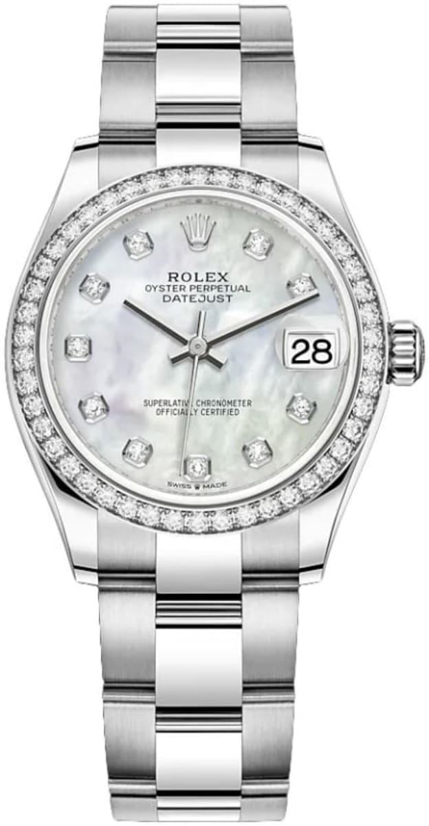 Datejust 31 Stainless Steel and White Gold Mother-of-Pearl Diamond Dial Diamond Bezel Women's Watch M278384RBR-0007