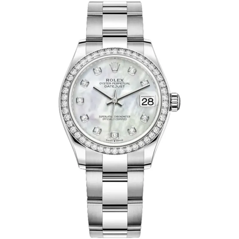 Datejust 31 Stainless Steel and White Gold Mother-of-Pearl Diamond Dial Diamond Bezel Women's Watch M278384RBR-0007